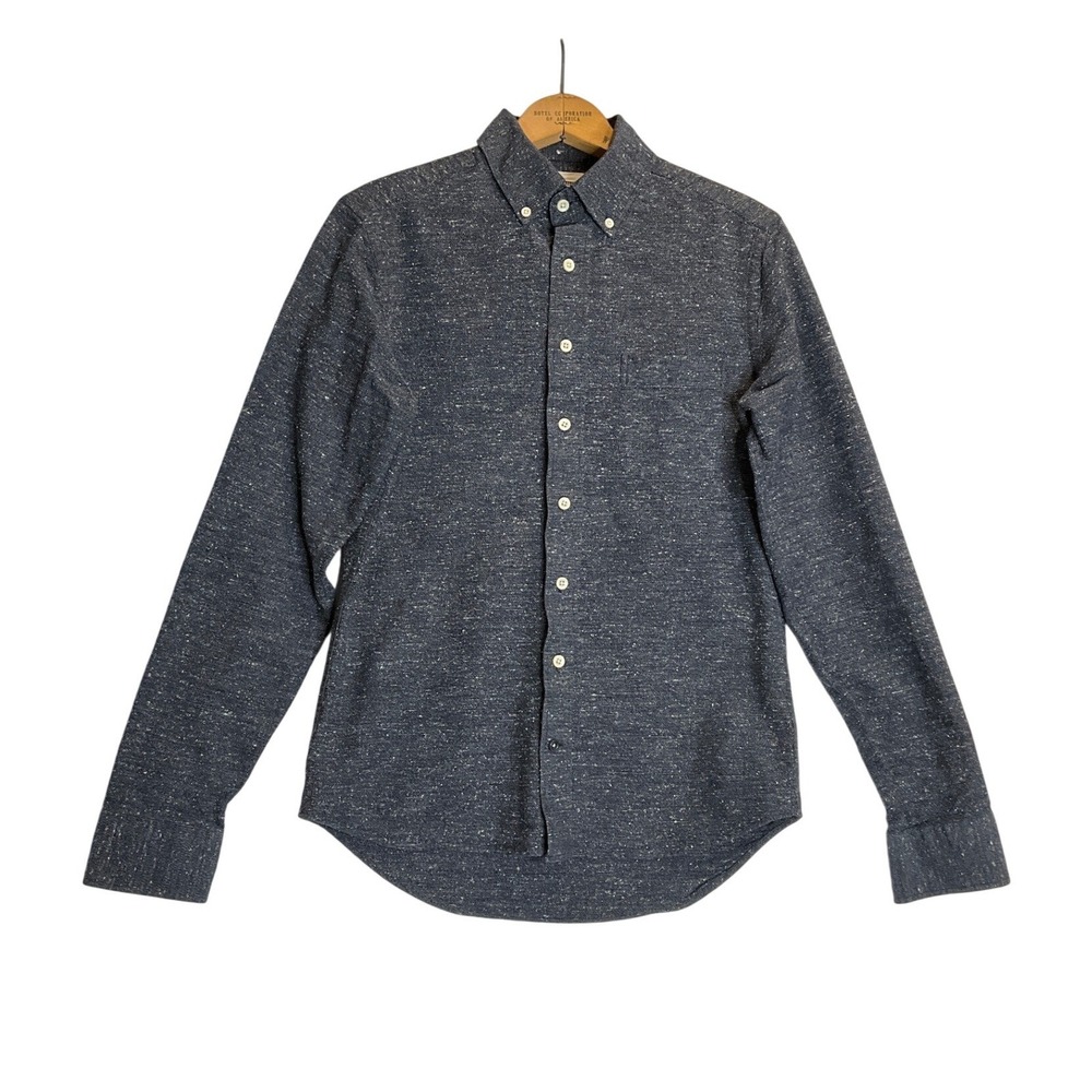 Taylor Stich Button Down Shirt Long Sleeve Blue Silk Wool Textured Preppy S